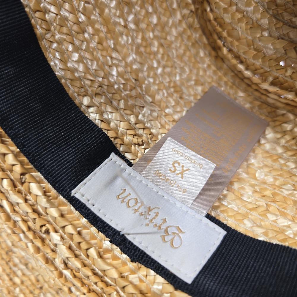 Brixton Joanna Straw Sun Hat Tan Black Grosgrain Ribbon Fedora Wide Brim XS - Picture 4 of 4
